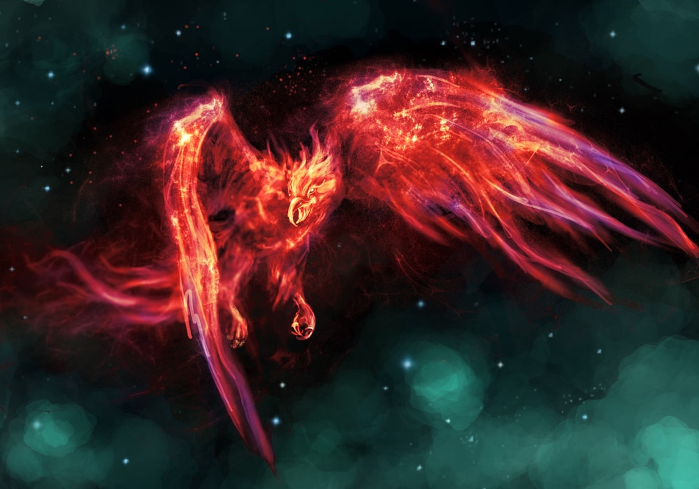 beautiful red phoenix flying