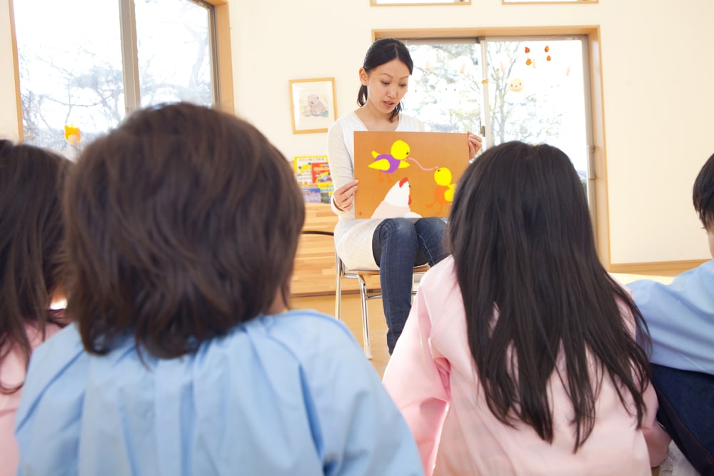 kindergarten esl teacher going through a classroom routine