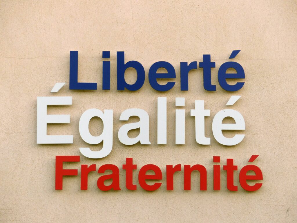 Words declaring the French national motto