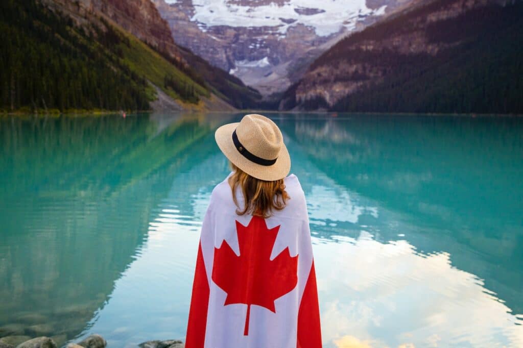 Girl wrapped in Canadian flag