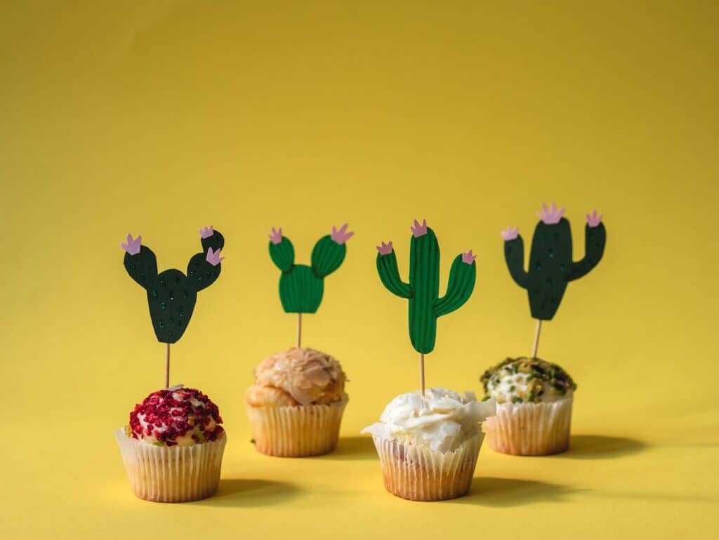 Muffins decorated with cacti