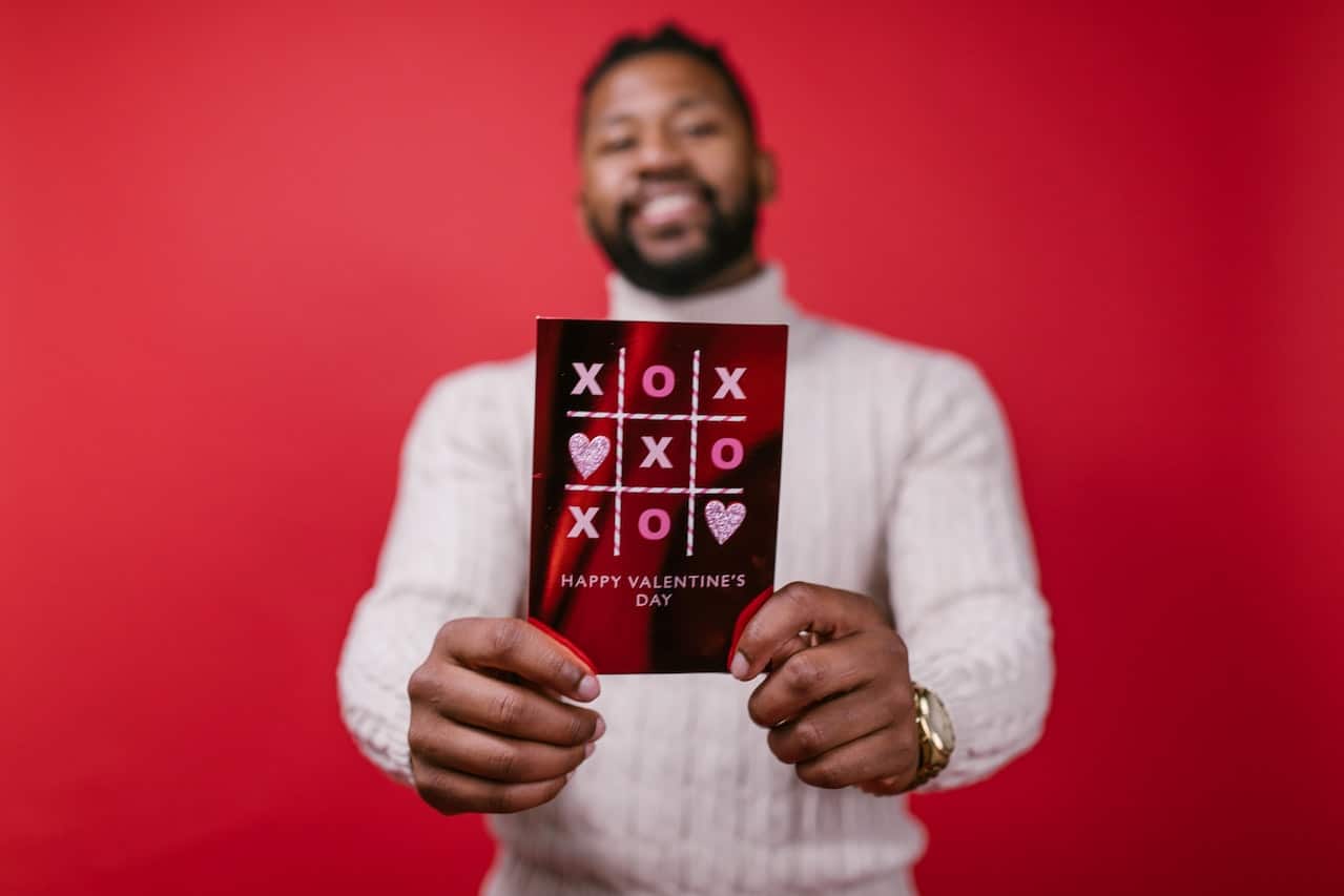 Man showing his Valentine's card