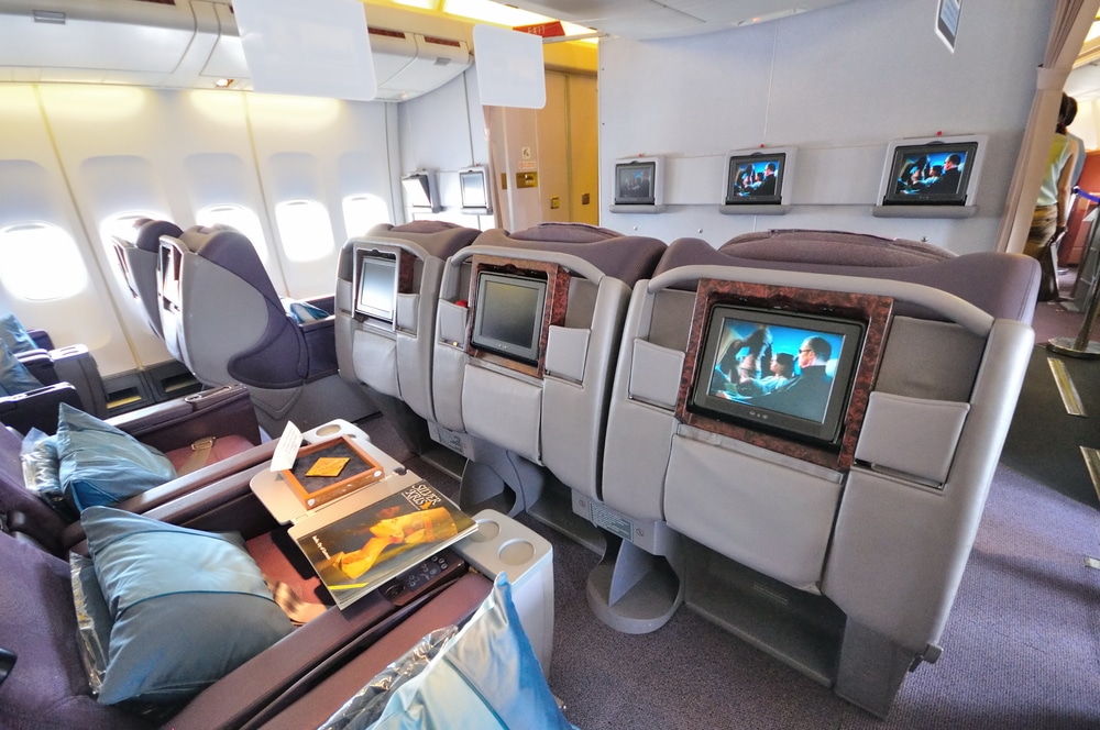 setting of the business class section of an airplane