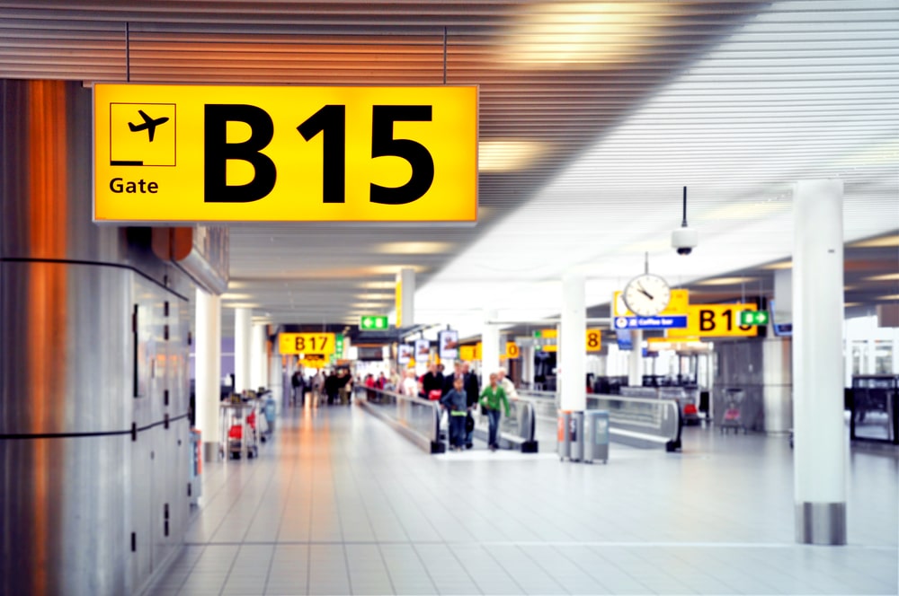 airport gate at an airport with the text B15