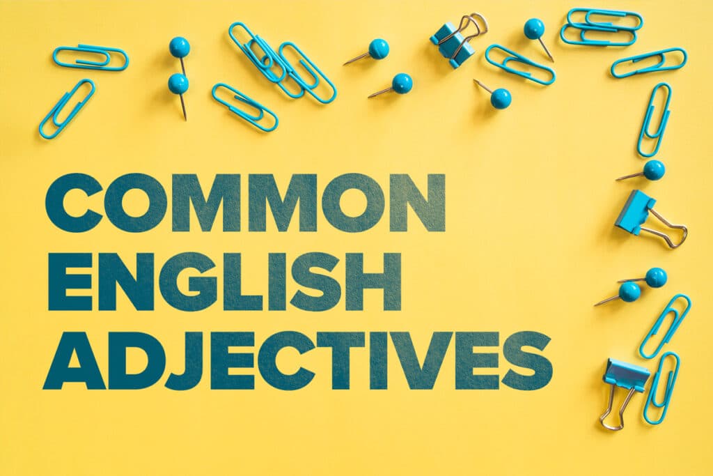 yellow background with text that says common english adjectives