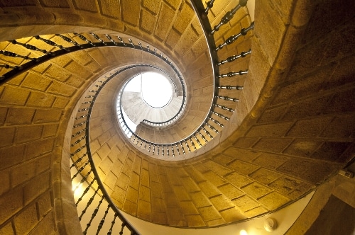 Spiral staircase viewed from below