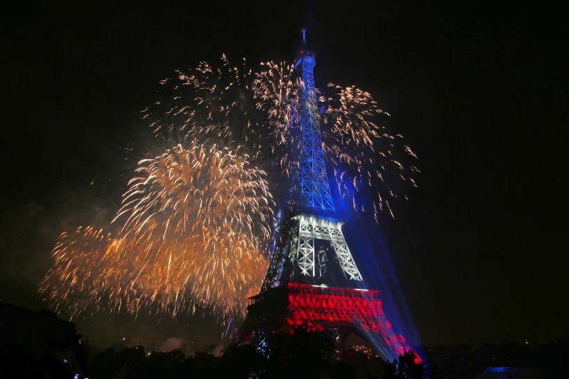 fireworks display on Bastille Day in Paris, France