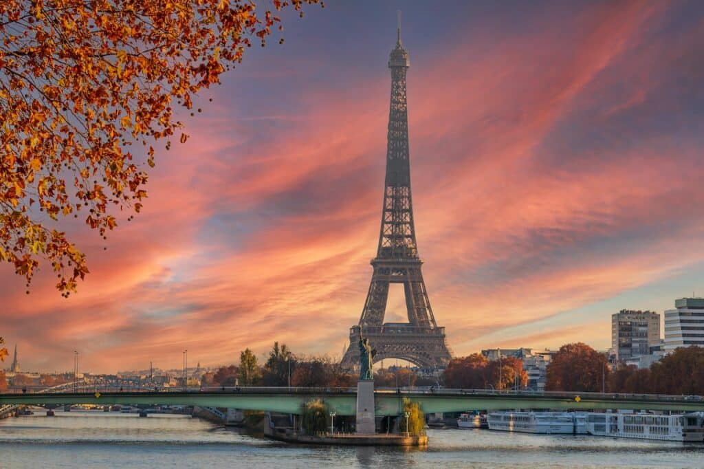 France in Autumn - the Eiffel Tower in front of a beautiful sky