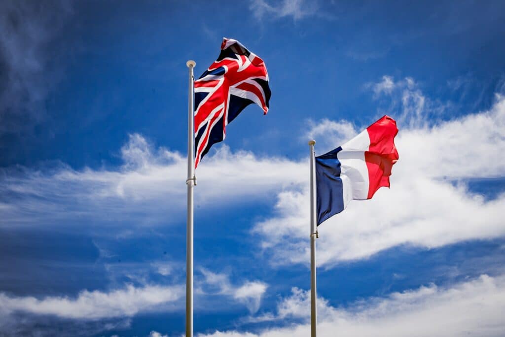 French flag and British flag