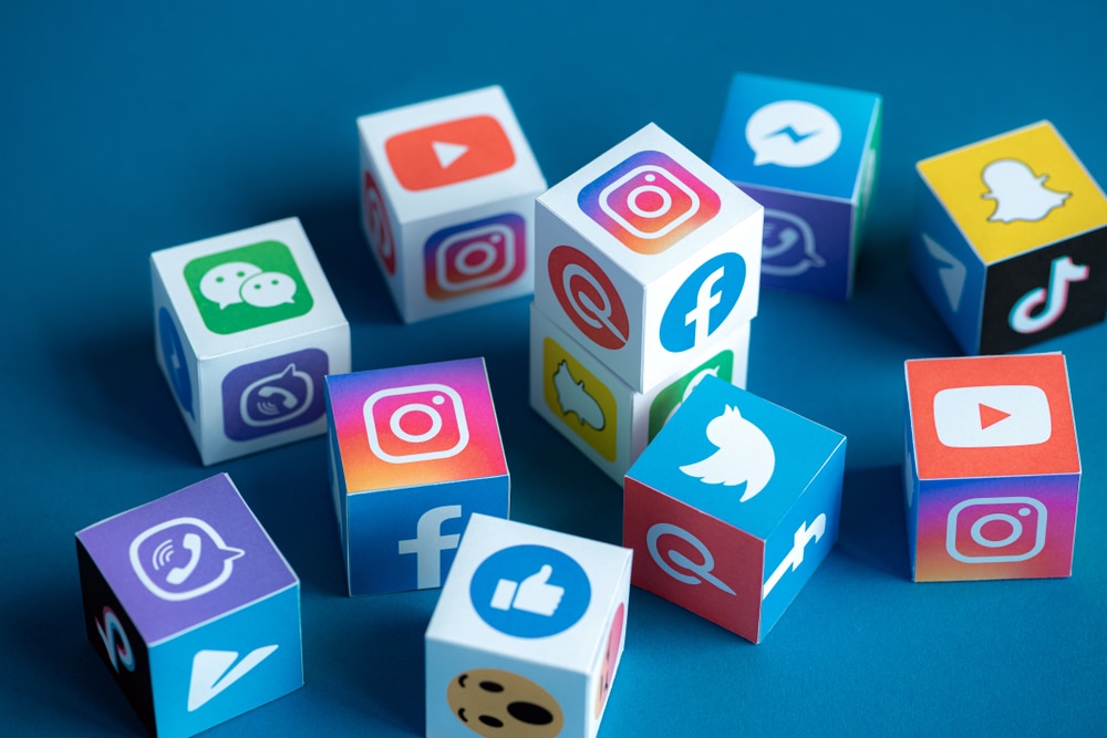 cubes with social media logos