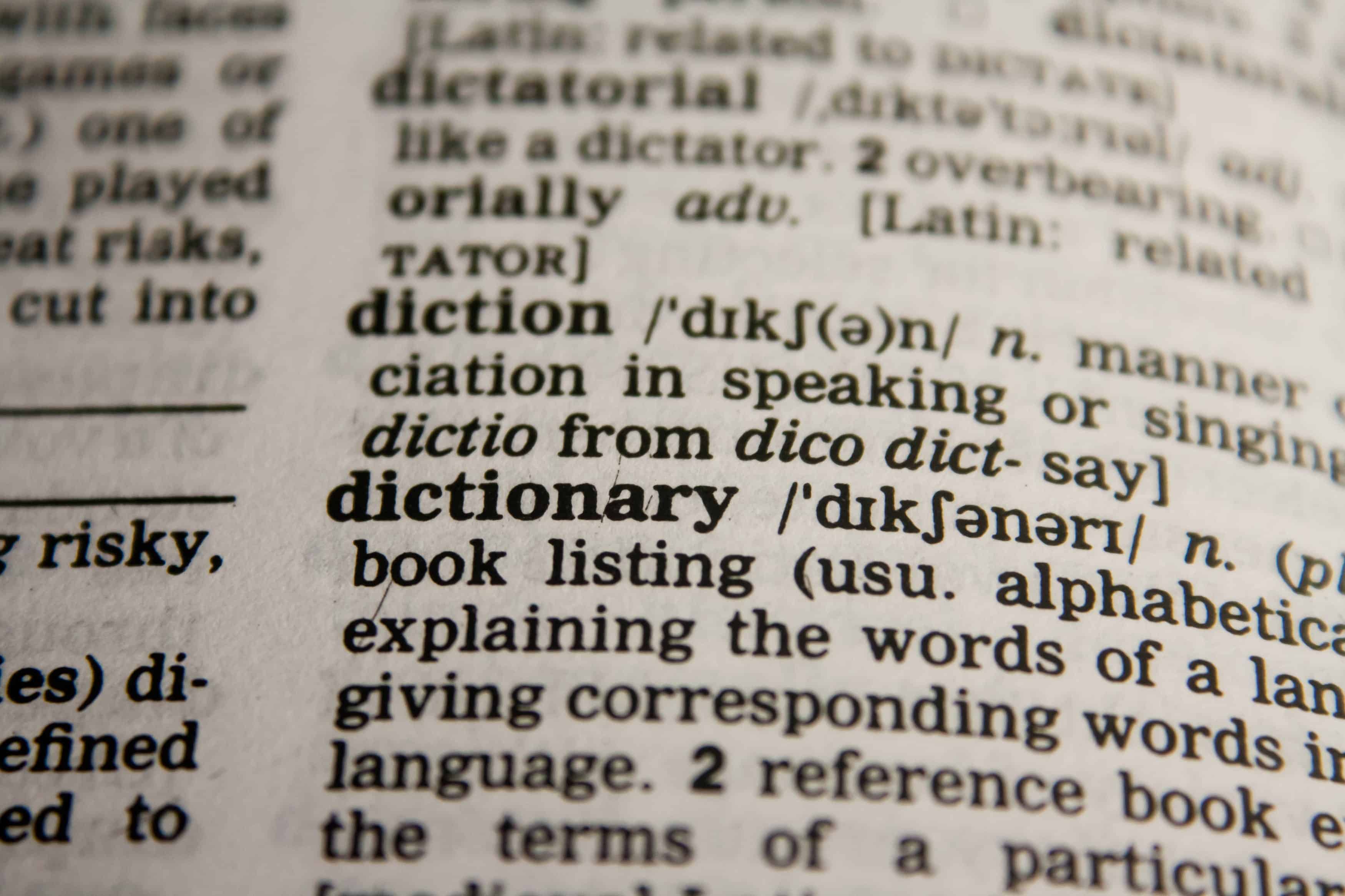 A dictionary open to the term "dictionary"