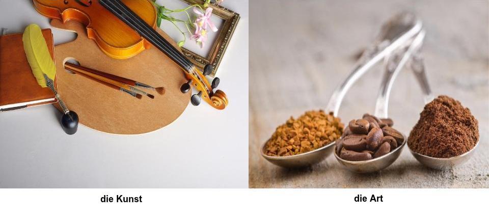 false-friends-english-german-art-paintbrushes-and-a-violin-on-the-left-and-different-three-types-of-coffee-roasted-coffee-beans-ground-coffee-on-spoons-on-the-right