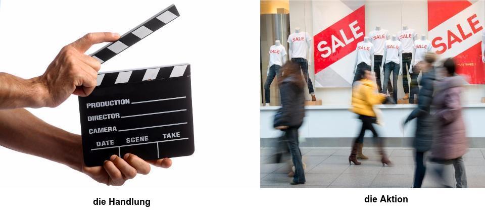 false-friends-english-german-action-movie-clapperboard-on-the-left-and-sale-at-a-clothes-store-on-the-right