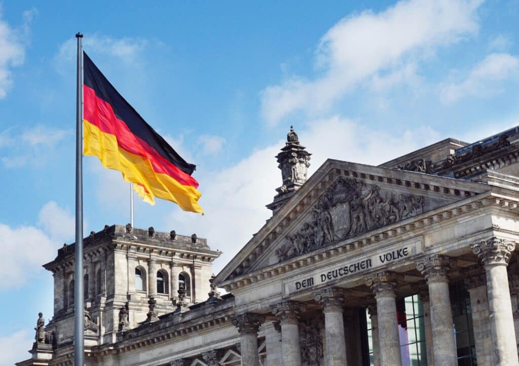 German-parliament-building-with-flag