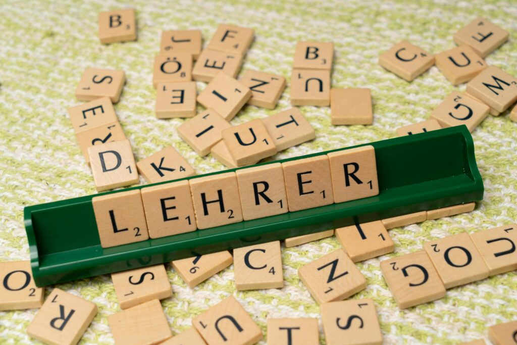 A Scrabble game being played in German