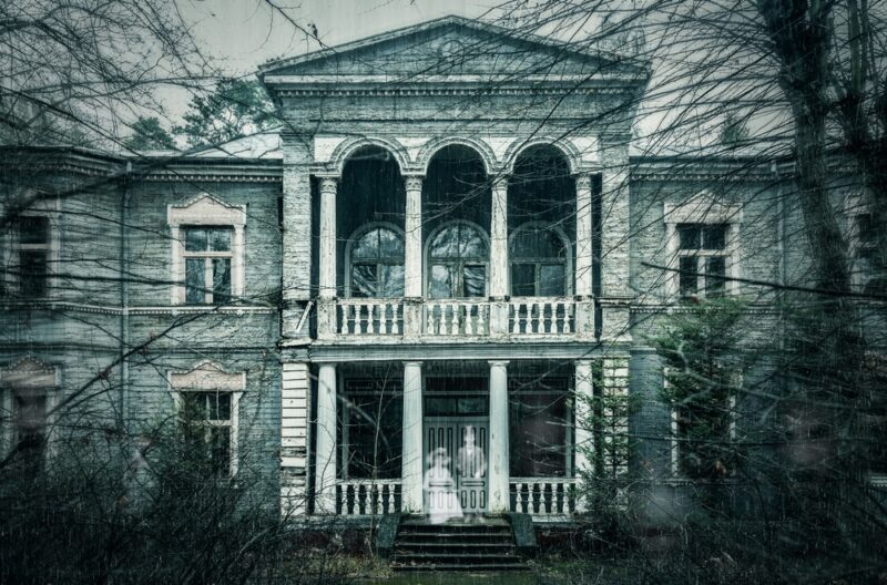 an image of the haunted house in the woods