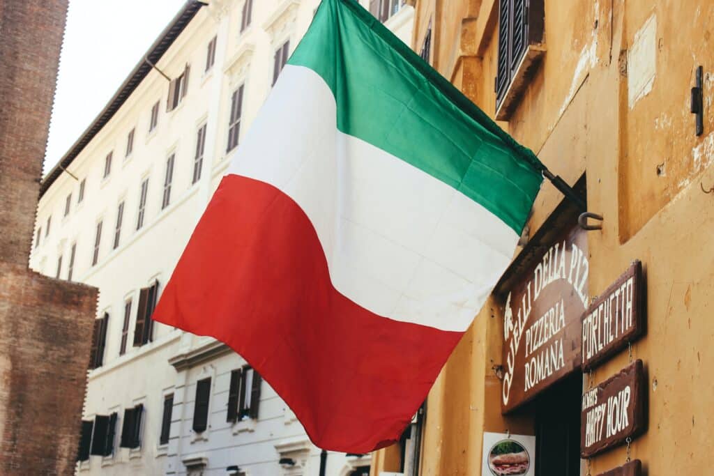 Italian flag hung on the street
