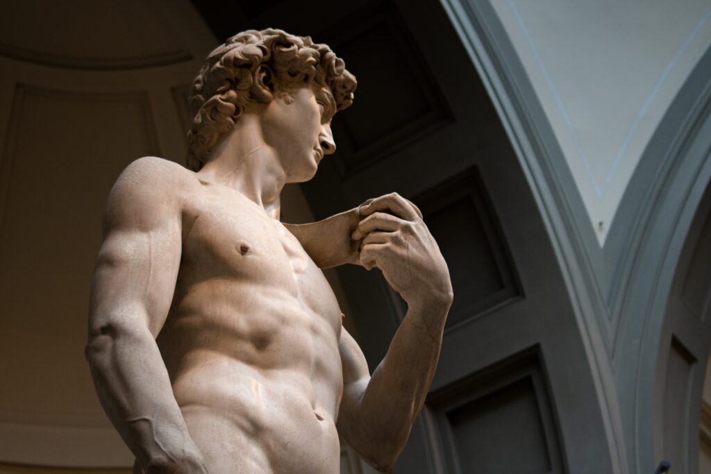 A view of Michelangelo's David sculpture in Florence Italy