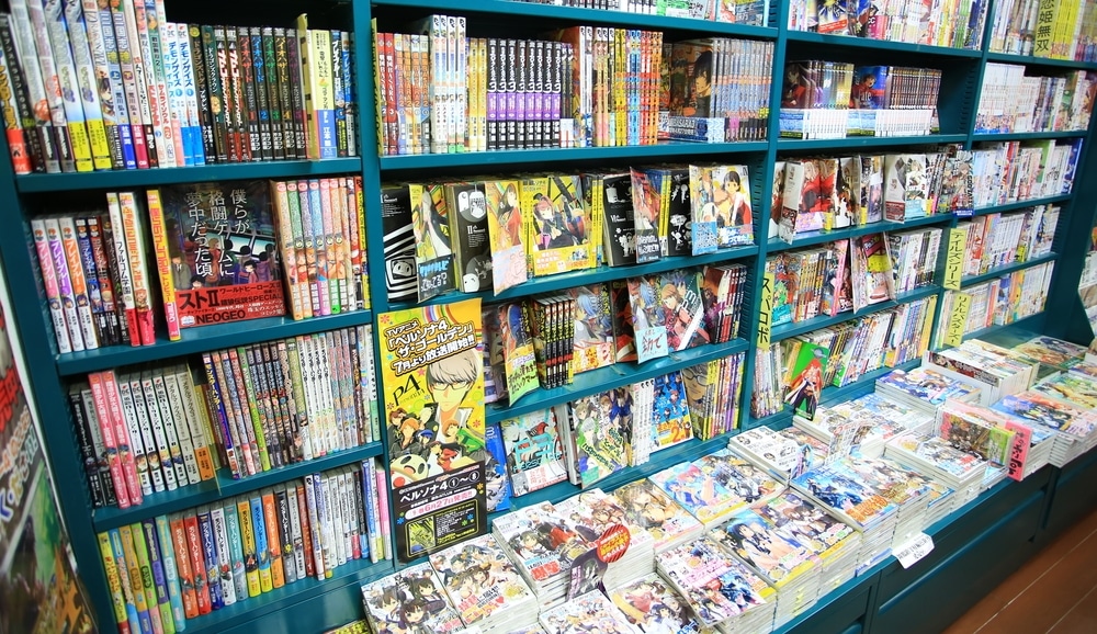 Comic shop shelves full of manga