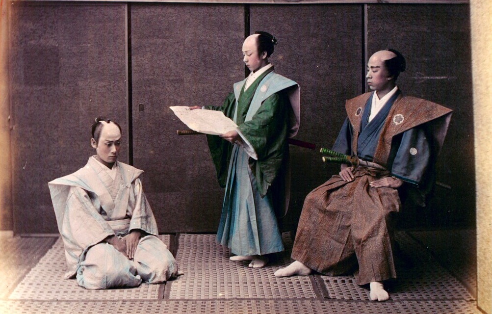 Photo of three traditional samurai