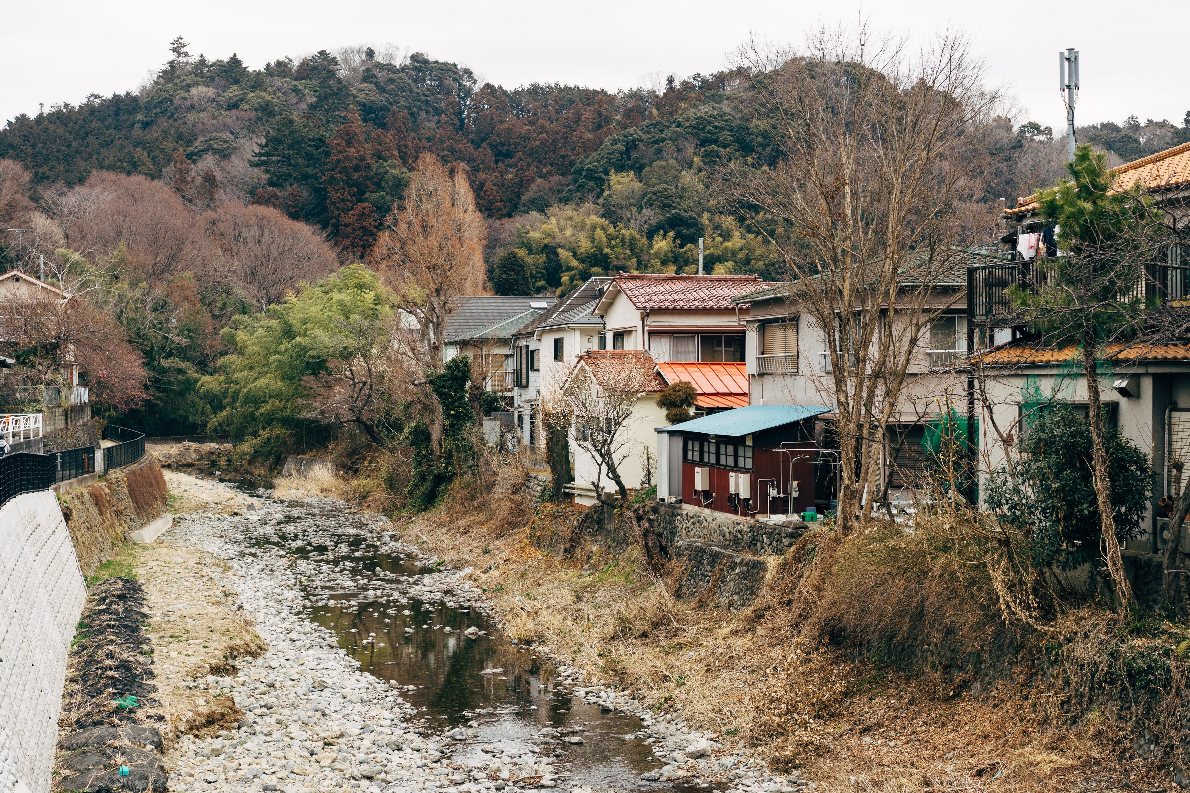 A Japanese village along a river