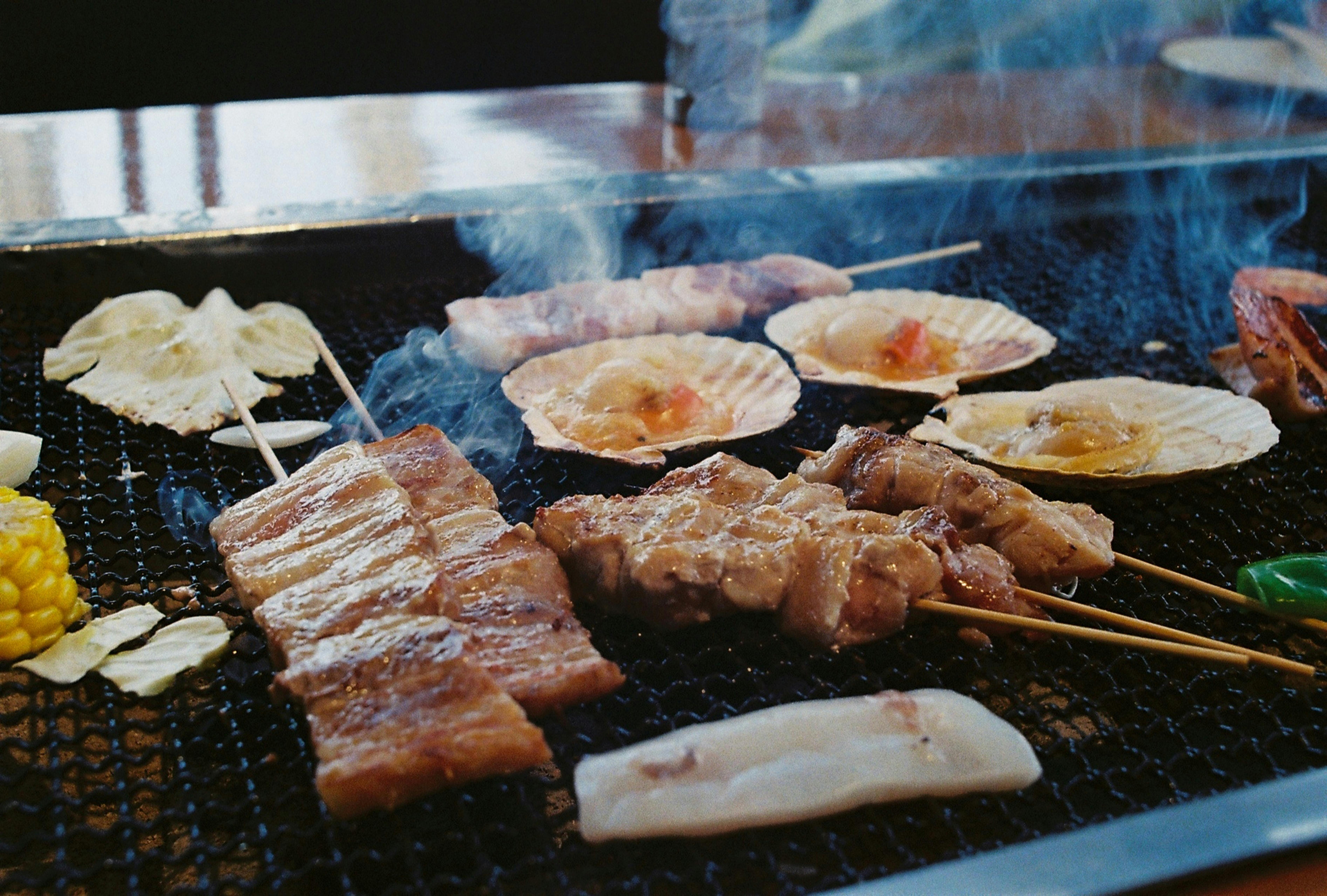 Japanese fish dishes on a grill