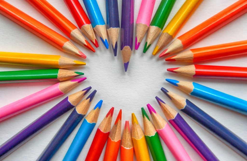 Colored pencils in a heart shape