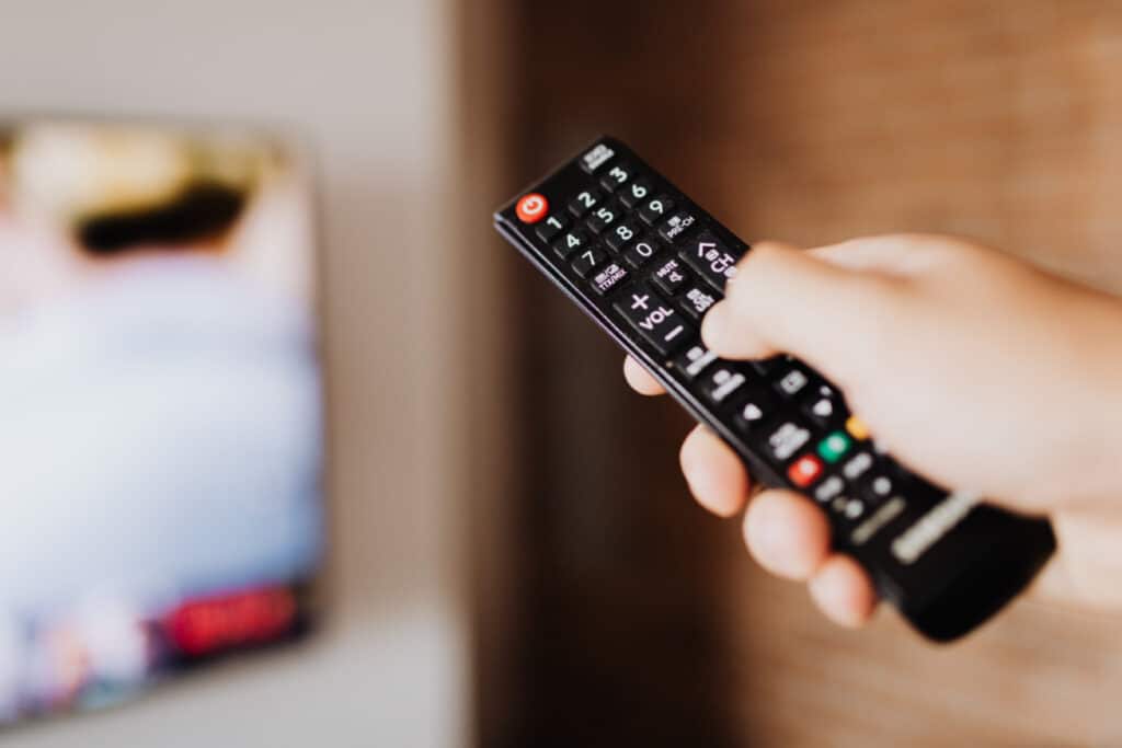 TV remote pointing at TV