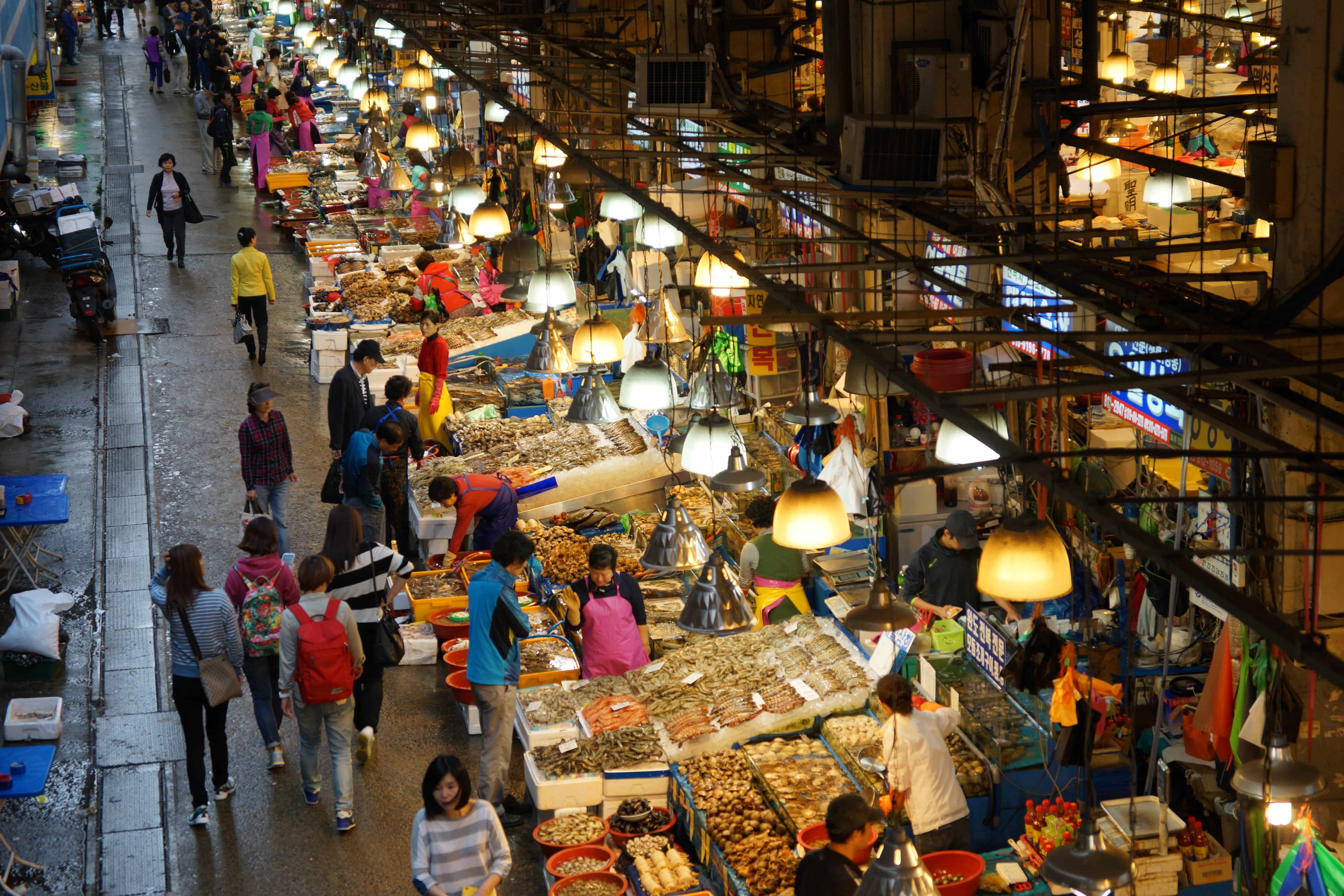 A bustling public market in Korea