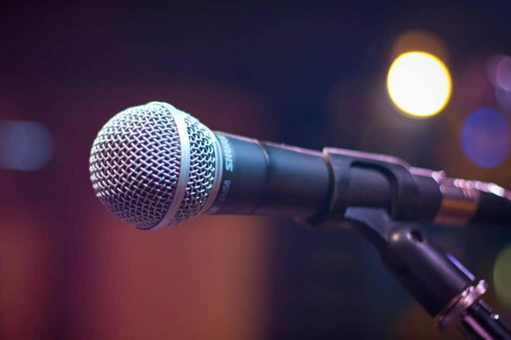 Microphone in front of lights