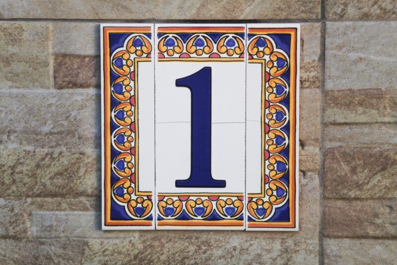 ceramic painted tile with the number one