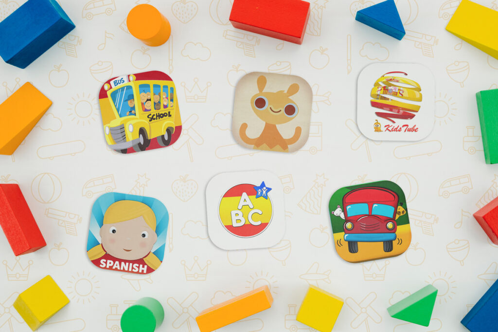 Logos for Spanish apps for kids