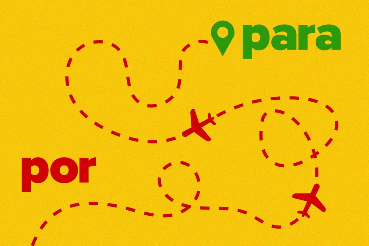 Illustration of por with dotted travel line and para with destination marker