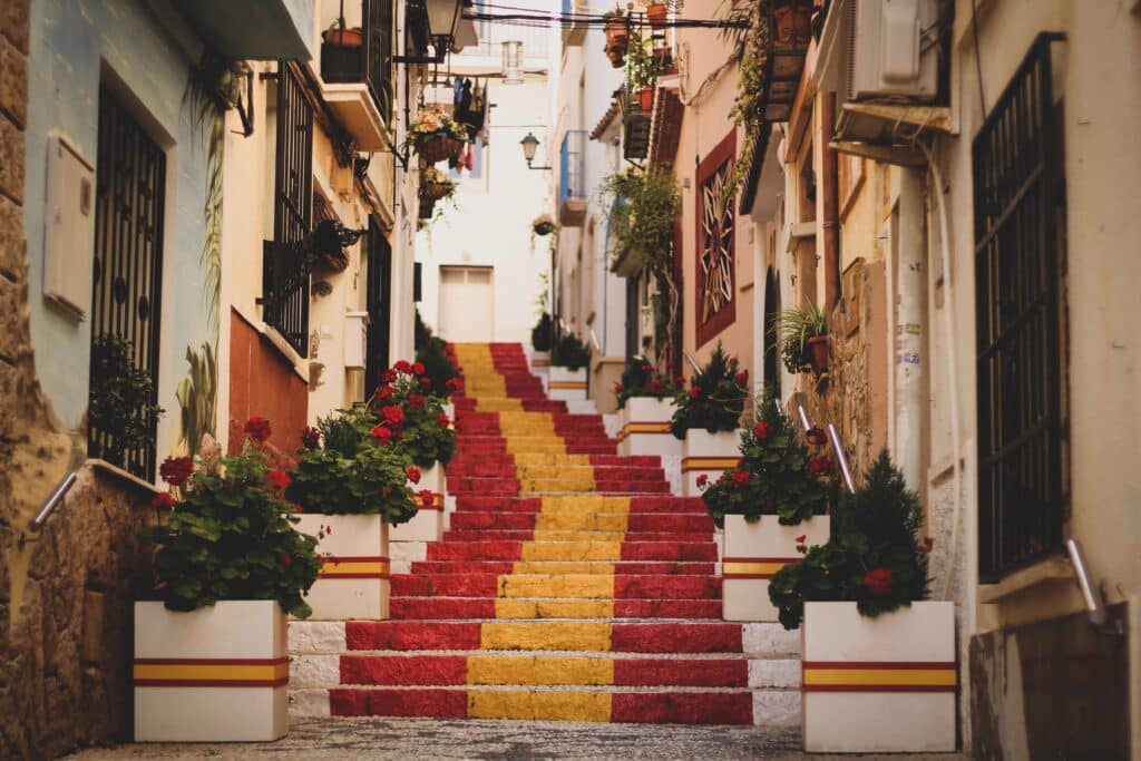 Stairway painted with Spanish flag