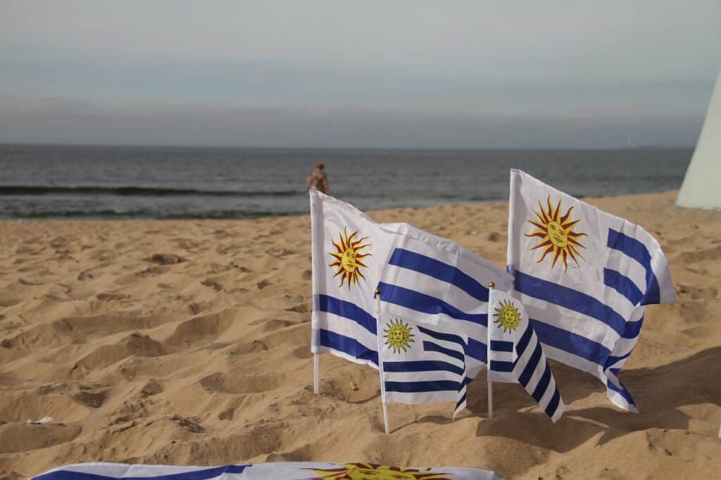 picture-of-uruguayan-flags-in-the-sand-on-a-beach