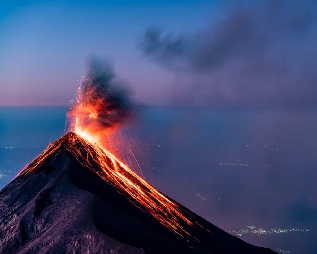 An erupting volcano in South America