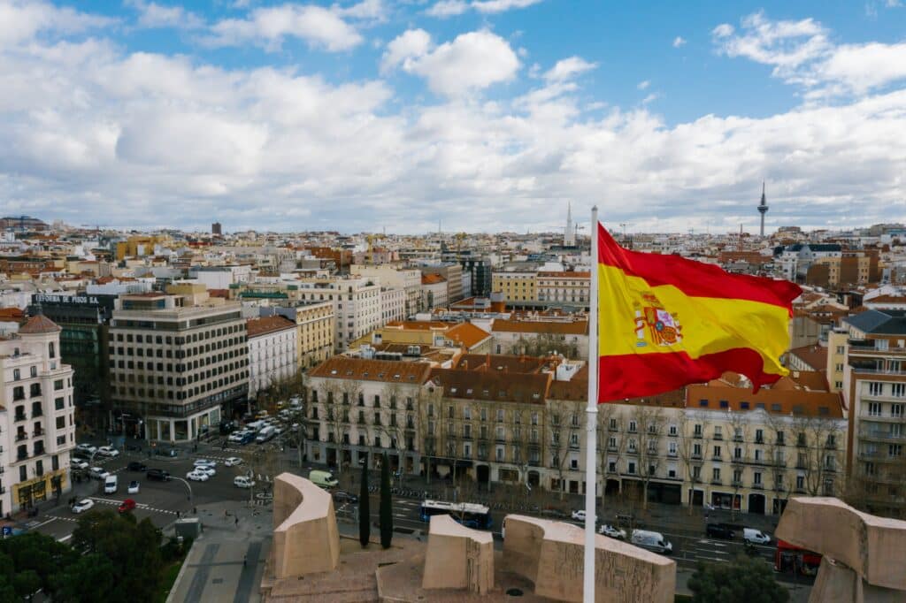 A Spanish flag flies over Madrid
