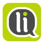 lingualia logo of light green square with dark gray speech bubble outlined in white with white letters li inside