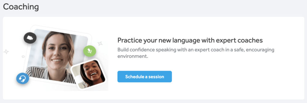 screenshot from rosetta stone showing their page for scheduling coaching sessions