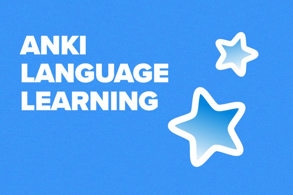 blue images with the anki app stars logo with text that says anki language learning
