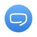 speaky logo of blue circle with stylized speech bubble outline in white
