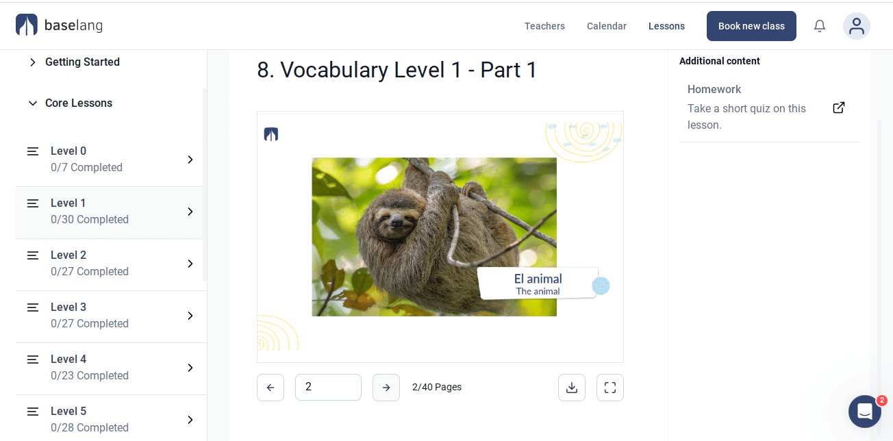 An animal vocabulary lesson on Baselang