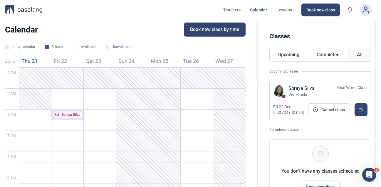 The teacher scheduling page on Baselang
