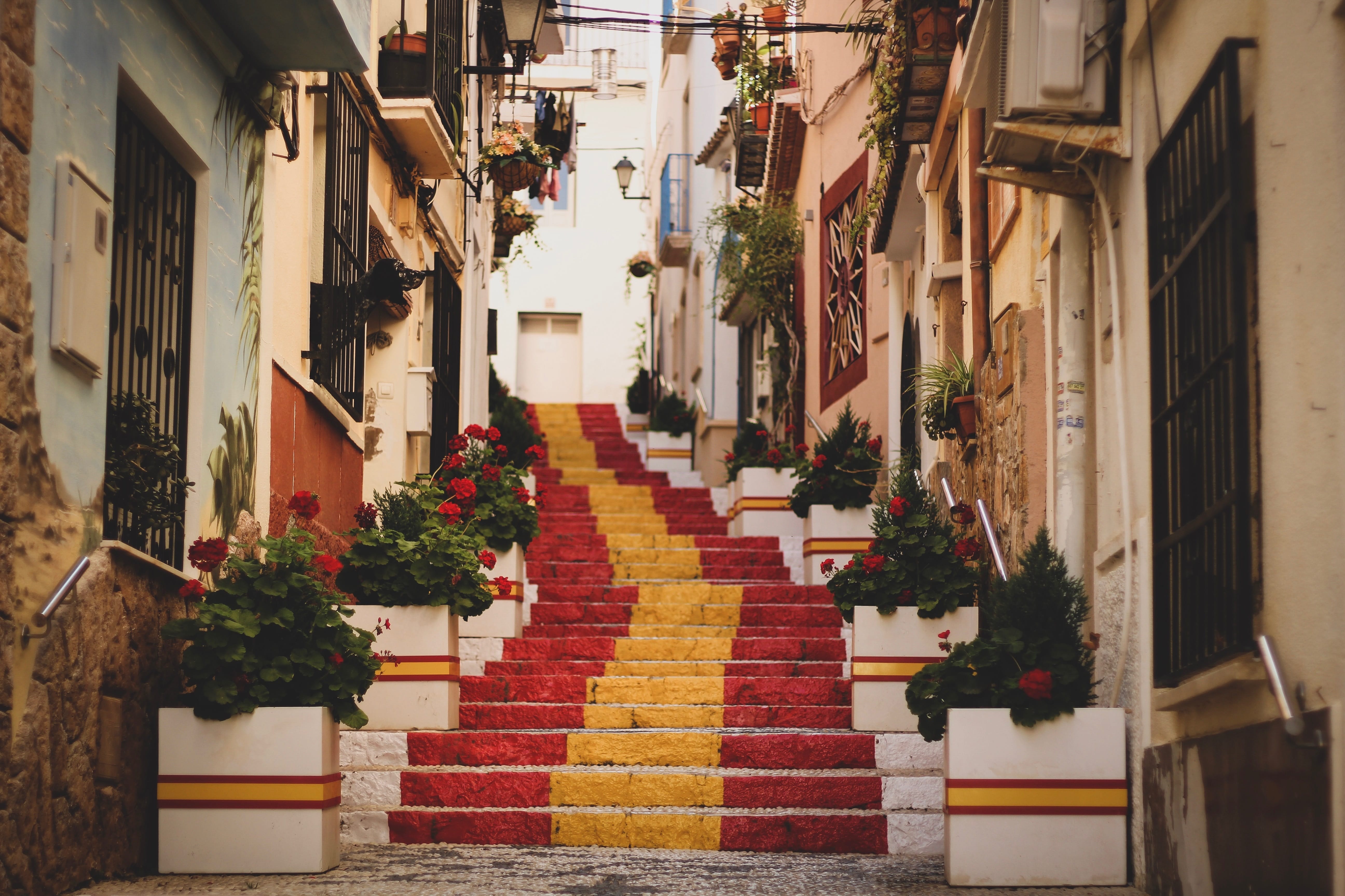 A staircase painted with the Spanish flag