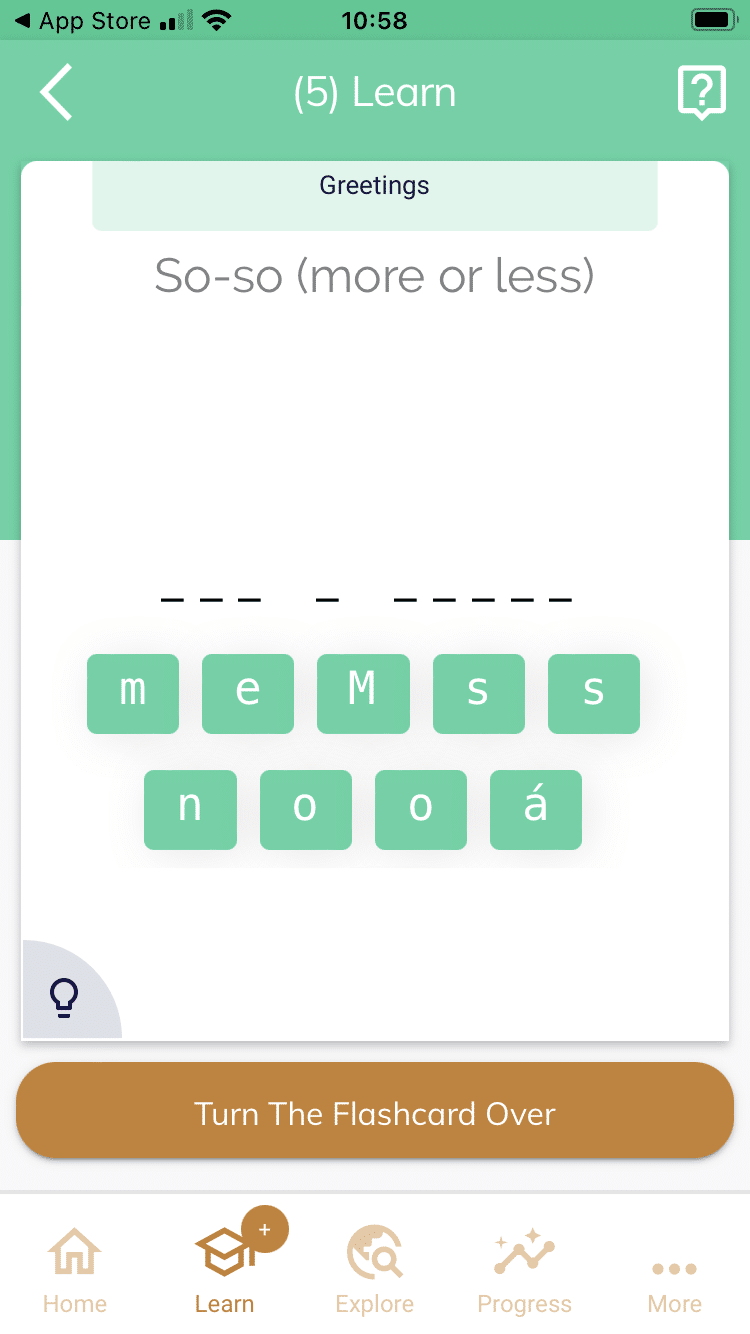 Screenshot of MosaLingua app's vocabulary flashcard learning section