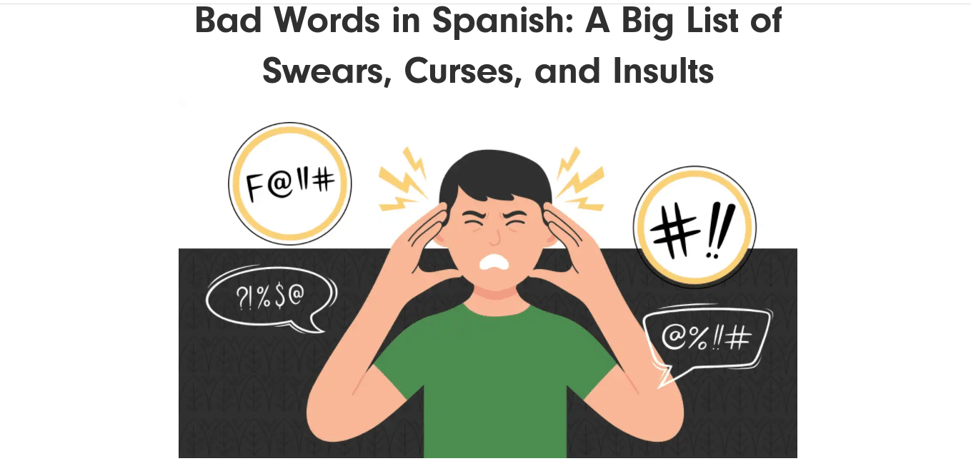 A screenshot of the humorous Spanish curse words and insults learning resource on the website of Live Lingua