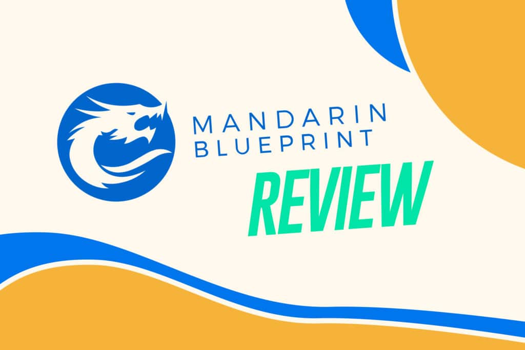 mandarin blueprint logo against a beige background with gold and blue and the words "mandarin blueprint review"